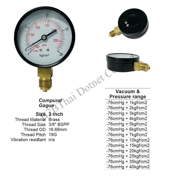 Compound gauge 3 นิ้ว ออกล่าง เหล็ก 5kgf