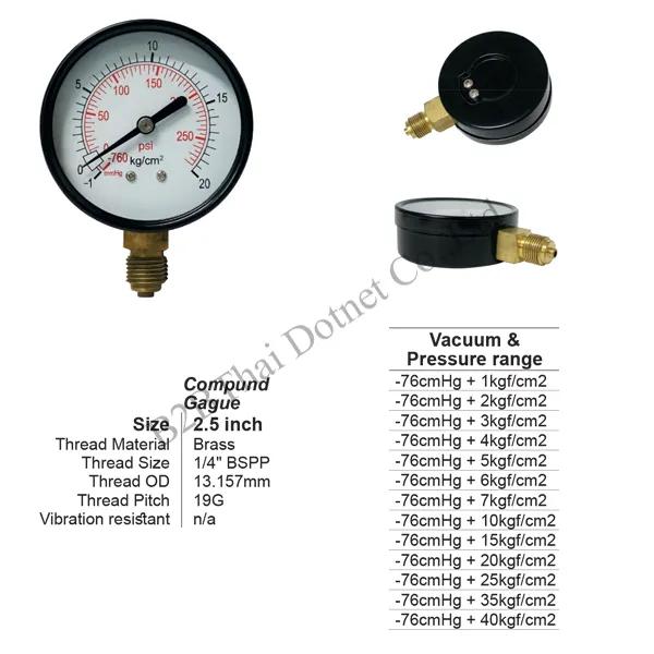 Compound gauge 2.5 นิ้ว ออกล่าง เหล็ก 35kgf
