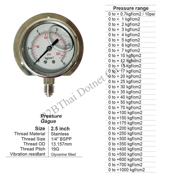 Pressure Gauge 2.5 นิ้ว ออกล่าง มีปีก 300kgf