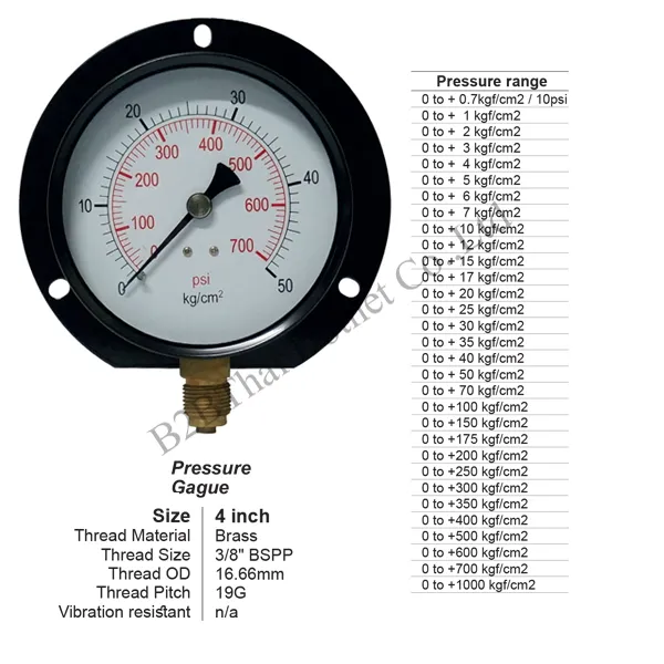 Pressure Gauge 4″ ออกล่าง มีปีก 1kgf