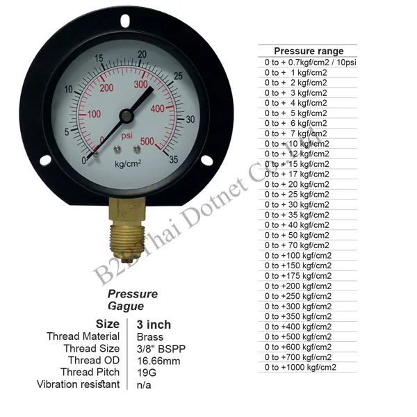 Pressure Gauge 3″ ออกล่าง มีปีก 100kgf