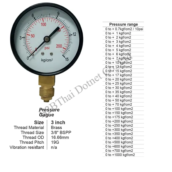 Pressure Gauge 3 นิ้ว ออกล่าง เหล็ก 25kgf