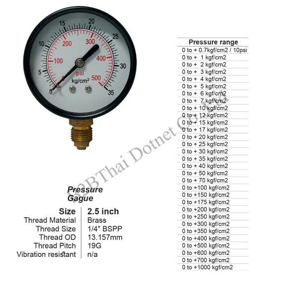 Pressure Gauge 2.5 นิ้ว ออกล่าง เหล็ก 40kgf