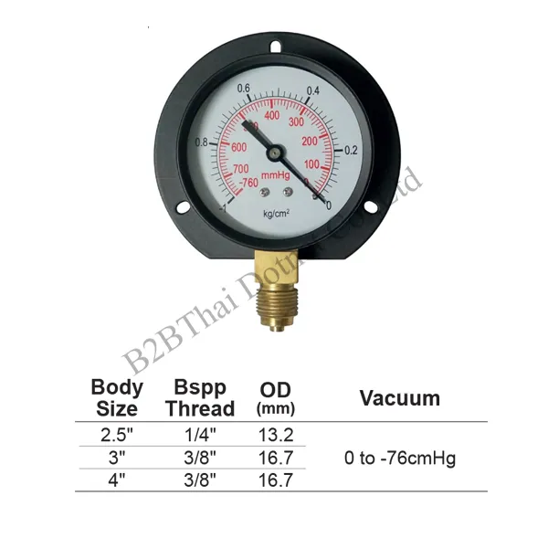 Vacuum Gauge 2.5 นิ้ว ออกล่าง มีปีก 76cmHg